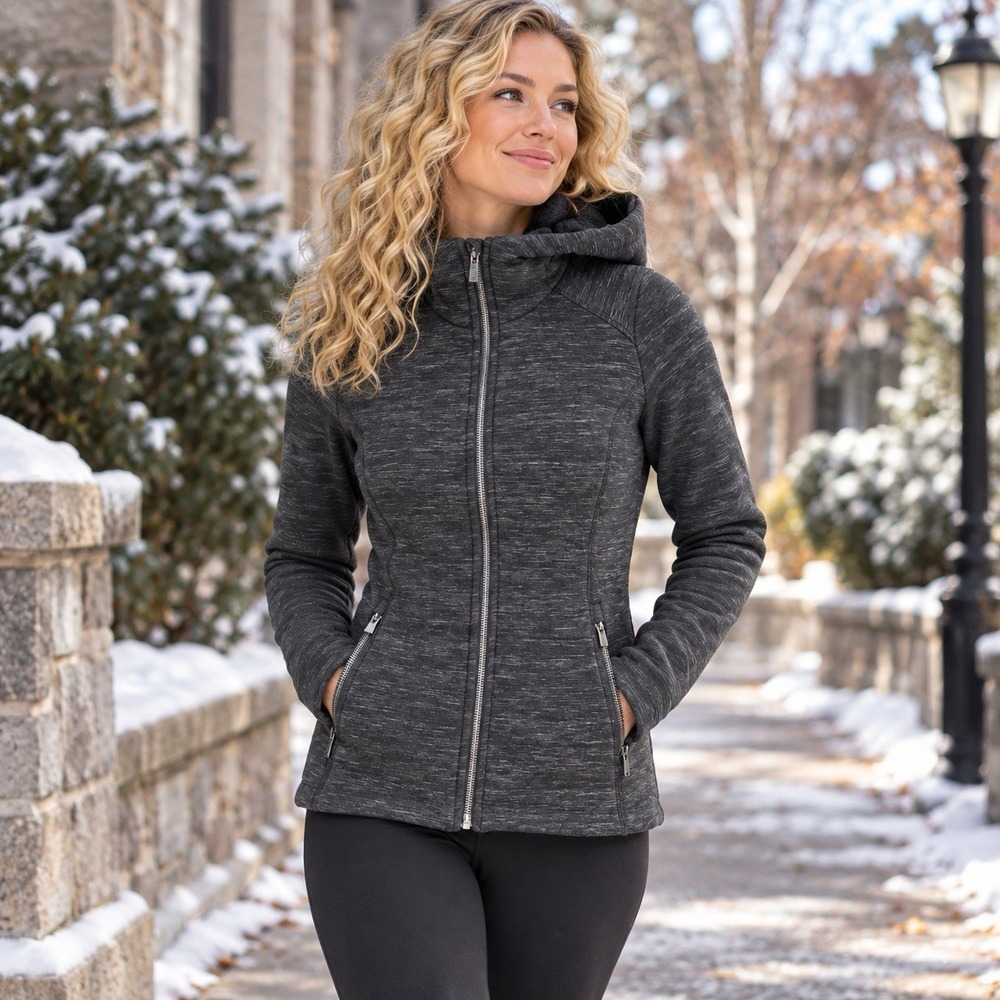 Athleta Stronger Jacket Womens XXS Hooded Full Zip Charcoal Fur Lining 34" Chest